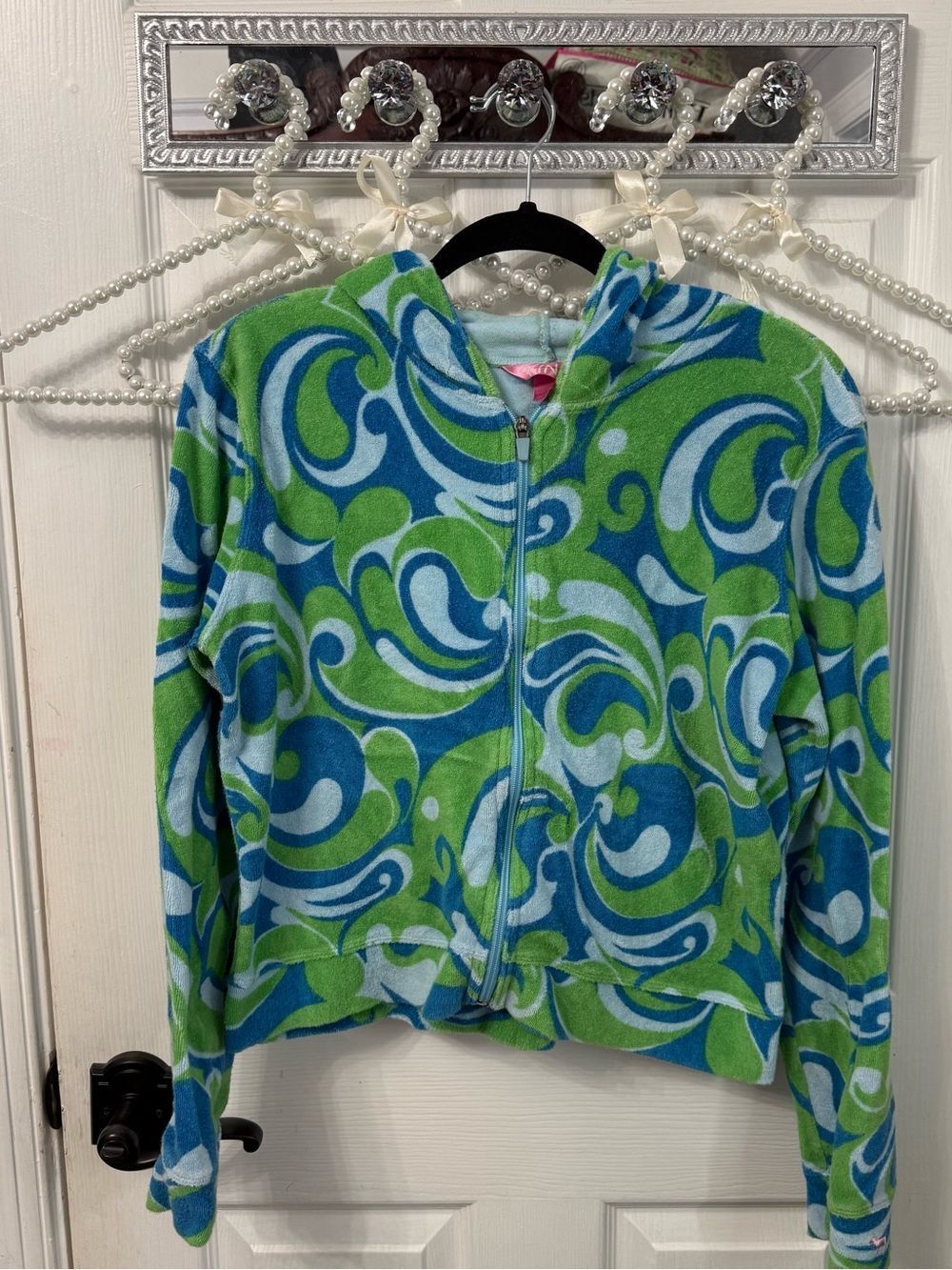 VINTAGE PINK Victoria's Secret Green & Blue Swirl Zip Hoodie